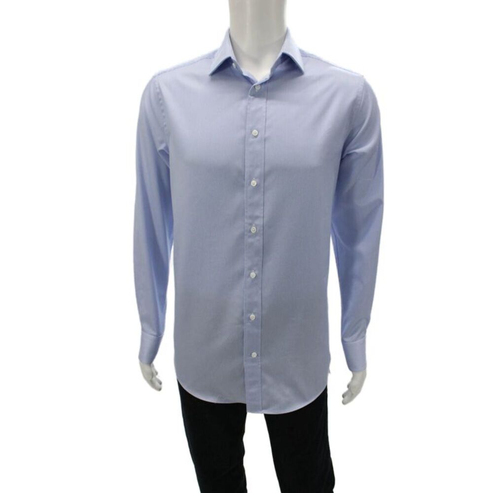 Indochino Mens Striped Collared Long Sleeve Button-Down Shirt Blue Size L